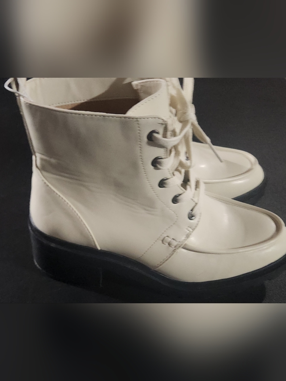 Essentials Women's Lace Up Moc Toe Combat Boots in Ivory faux leather Size 9.5